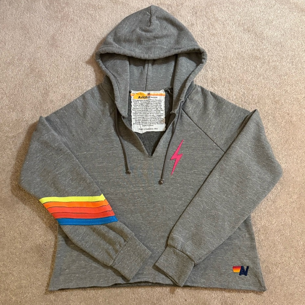 NWOT - Aviator Nation Bolt Chevron 5 Stitch Split Neck Hoodie ⚡️ - Picture 3 of 7